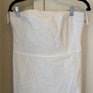Vintage White Fully Lined Cotton Eyelet Dress, Strapless with Boning for Shape